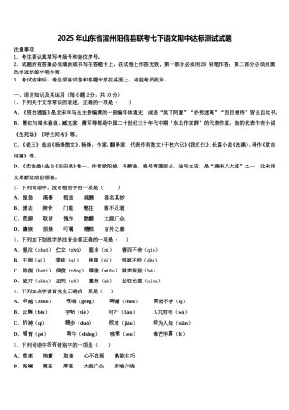 2025年山东省滨州阳信县联考七下语文期中达标测试试题含解析