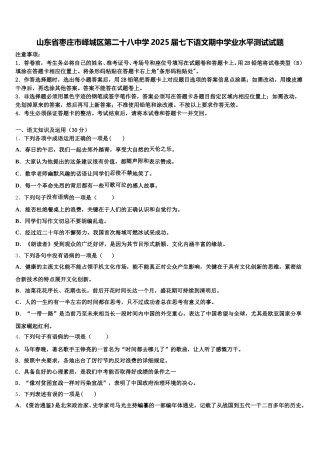 山东省枣庄市峄城区第二十八中学2025届七下语文期中学业水平测试试题含解析