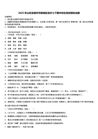 2025年山东省德州市陵城区语文七下期中综合测试模拟试题含解析