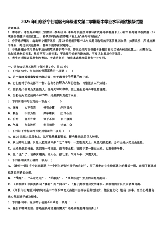 2025年山东济宁任城区七年级语文第二学期期中学业水平测试模拟试题含解析