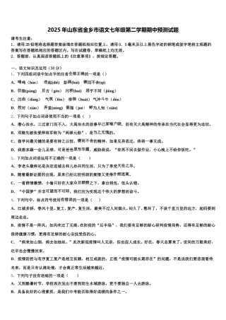 2025年山东省金乡市语文七年级第二学期期中预测试题含解析