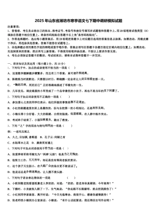 2025年山东省潍坊市寒亭语文七下期中调研模拟试题含解析