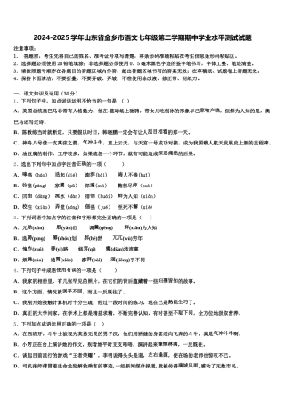 2024-2025学年山东省金乡市语文七年级第二学期期中学业水平测试试题含解析