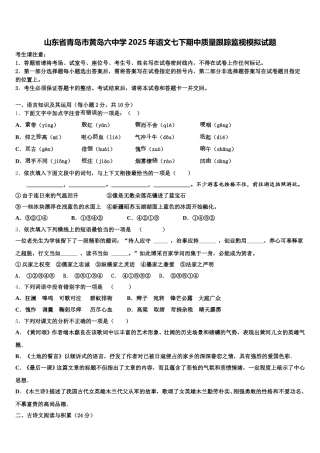 山东省青岛市黄岛六中学2025年语文七下期中质量跟踪监视模拟试题含解析