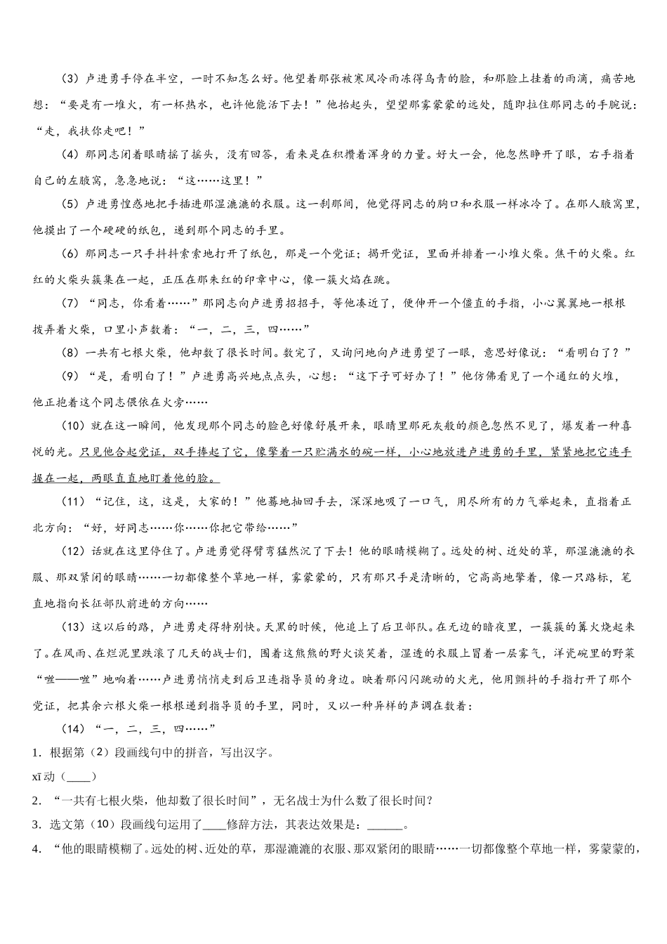 2025届山东省青岛市平度实验七年级语文第二学期期中统考试题含解析_第3页