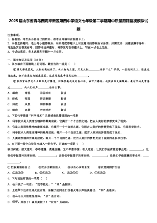 2025届山东省青岛西海岸新区第四中学语文七年级第二学期期中质量跟踪监视模拟试题含解析