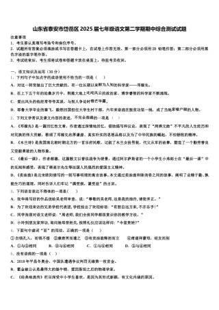 山东省泰安市岱岳区2025届七年级语文第二学期期中综合测试试题含解析