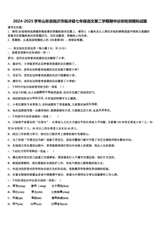 2024-2025学年山东省临沂市临沭县七年级语文第二学期期中达标检测模拟试题含解析