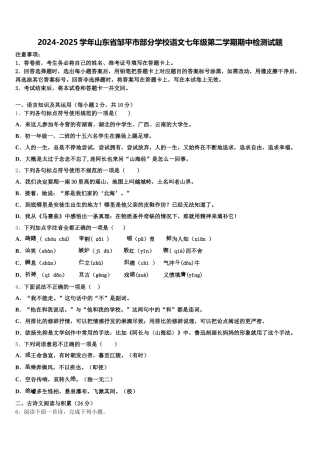 2024-2025学年山东省邹平市部分学校语文七年级第二学期期中检测试题含解析