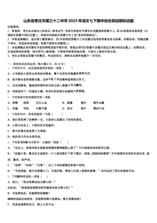 山东省枣庄市第三十二中学2025年语文七下期中综合测试模拟试题含解析