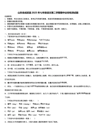 山东省成武县2025年七年级语文第二学期期中达标检测试题含解析