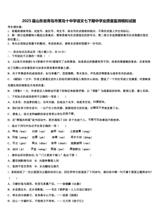 2025届山东省青岛市黄岛十中学语文七下期中学业质量监测模拟试题含解析