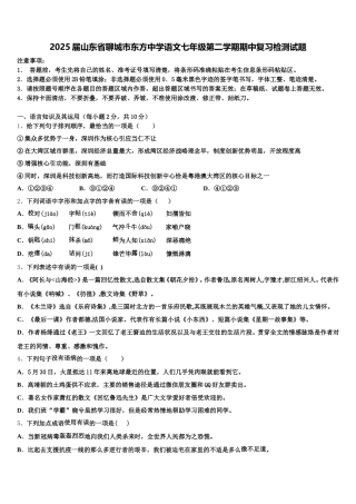 2025届山东省聊城市东方中学语文七年级第二学期期中复习检测试题含解析