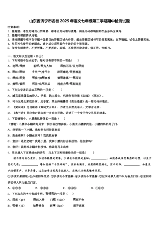 山东省济宁市名校2025年语文七年级第二学期期中检测试题含解析