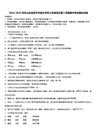 2024-2025学年山东省邹平市部分学校七年级语文第二学期期中考试模拟试题含解析