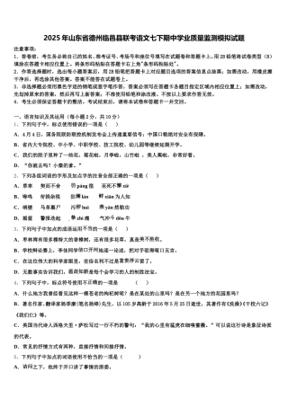 2025年山东省德州临邑县联考语文七下期中学业质量监测模拟试题含解析
