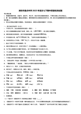 潍坊市重点中学2025年语文七下期中质量检测试题含解析