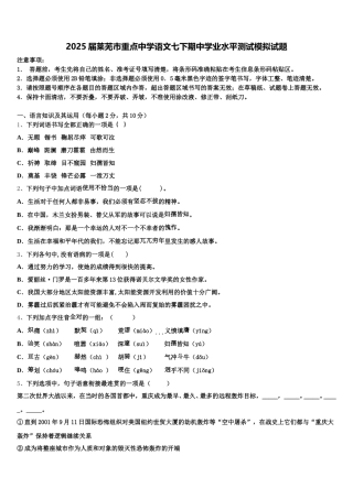 2025届莱芜市重点中学语文七下期中学业水平测试模拟试题含解析