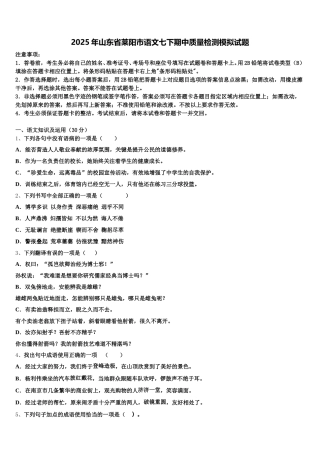 2025年山东省莱阳市语文七下期中质量检测模拟试题含解析