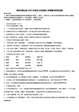 泰安市泰山区2025年语文七年级第二学期期中联考试题含解析