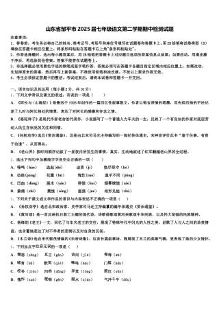 山东省邹平市2025届七年级语文第二学期期中检测试题含解析