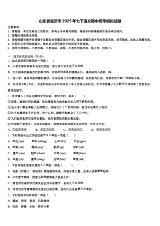 山东省临沂市2025年七下语文期中统考模拟试题含解析