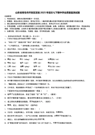 山东省青岛市开发区实验2025年语文七下期中学业质量监测试题含解析