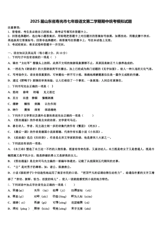 2025届山东省寿光市七年级语文第二学期期中统考模拟试题含解析