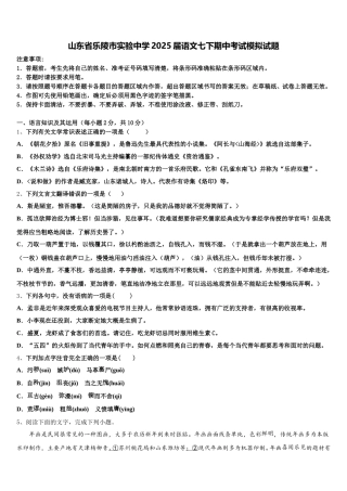 山东省乐陵市实验中学2025届语文七下期中考试模拟试题含解析