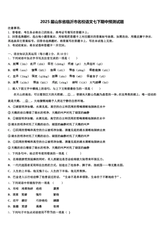 2025届山东省临沂市名校语文七下期中预测试题含解析