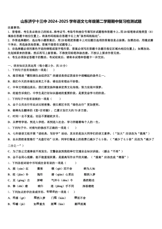 山东济宁十三中2024-2025学年语文七年级第二学期期中复习检测试题含解析