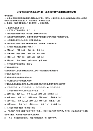 山东省临沂市费县2025年七年级语文第二学期期中监测试题含解析