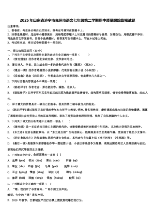 2025年山东省济宁市兖州市语文七年级第二学期期中质量跟踪监视试题含解析