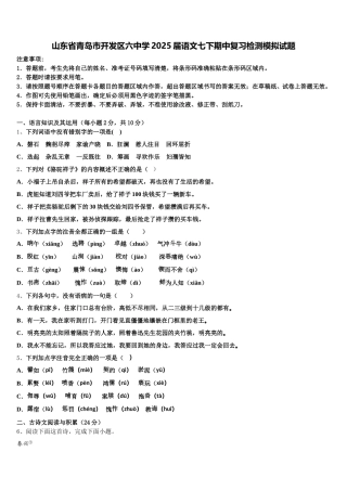 山东省青岛市开发区六中学2025届语文七下期中复习检测模拟试题含解析