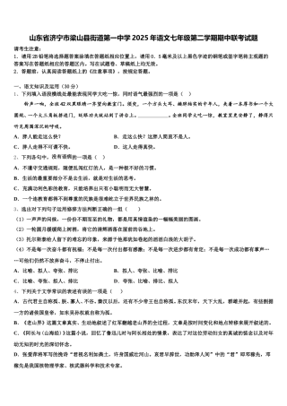 山东省济宁市梁山县街道第一中学2025年语文七年级第二学期期中联考试题含解析