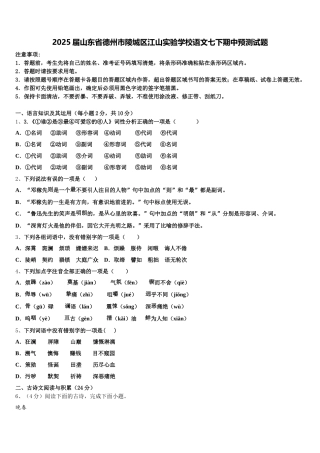 2025届山东省德州市陵城区江山实验学校语文七下期中预测试题含解析