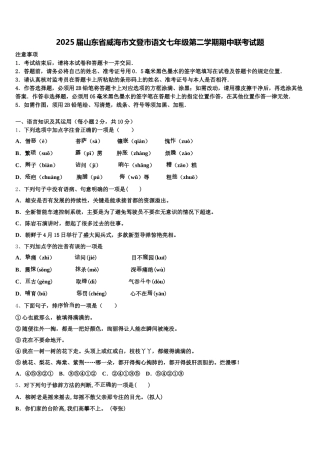 2025届山东省威海市文登市语文七年级第二学期期中联考试题含解析