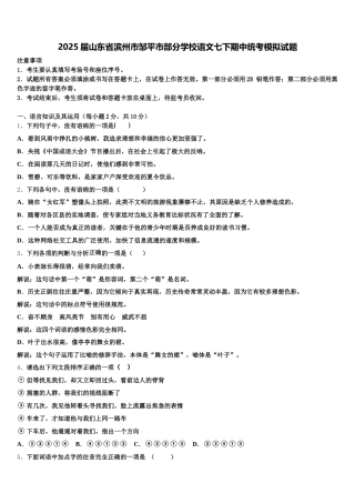2025届山东省滨州市邹平市部分学校语文七下期中统考模拟试题含解析