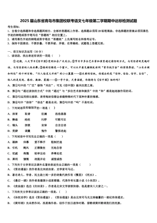 2025届山东省青岛市集团校联考语文七年级第二学期期中达标检测试题含解析