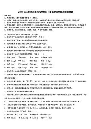2025年山东省济南市市中学区七下语文期中监测模拟试题含解析