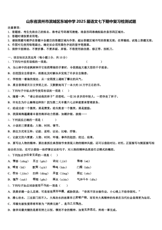 山东省滨州市滨城区东城中学2025届语文七下期中复习检测试题含解析