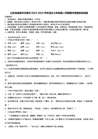 山东省威海市文登市2024-2025学年语文七年级第二学期期中质量检测试题含解析