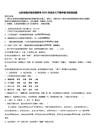 山东省临沂临沭县联考2025年语文七下期中复习检测试题含解析