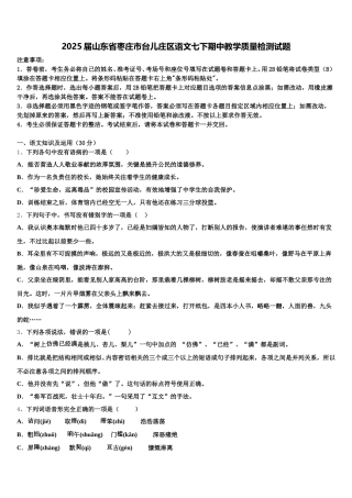 2025届山东省枣庄市台儿庄区语文七下期中教学质量检测试题含解析