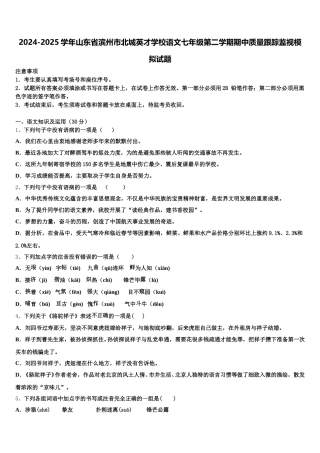 2024-2025学年山东省滨州市北城英才学校语文七年级第二学期期中质量跟踪监视模拟试题含解析