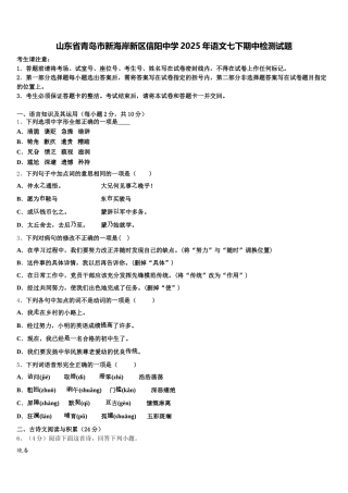 山东省青岛市新海岸新区信阳中学2025年语文七下期中检测试题含解析