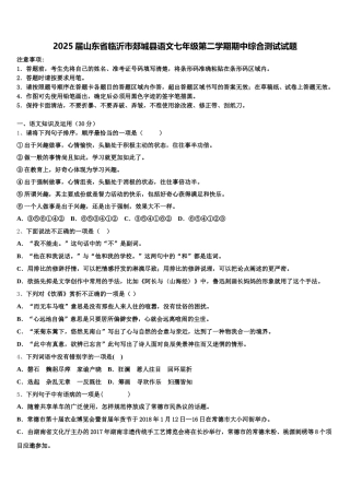 2025届山东省临沂市郯城县语文七年级第二学期期中综合测试试题含解析