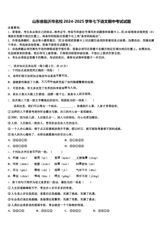 山东省临沂市名校2024-2025学年七下语文期中考试试题含解析