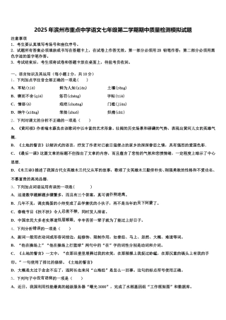2025年滨州市重点中学语文七年级第二学期期中质量检测模拟试题含解析