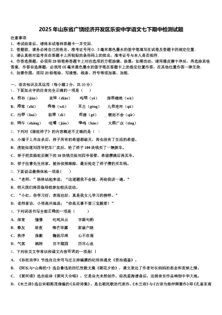 2025年山东省广饶经济开发区乐安中学语文七下期中检测试题含解析